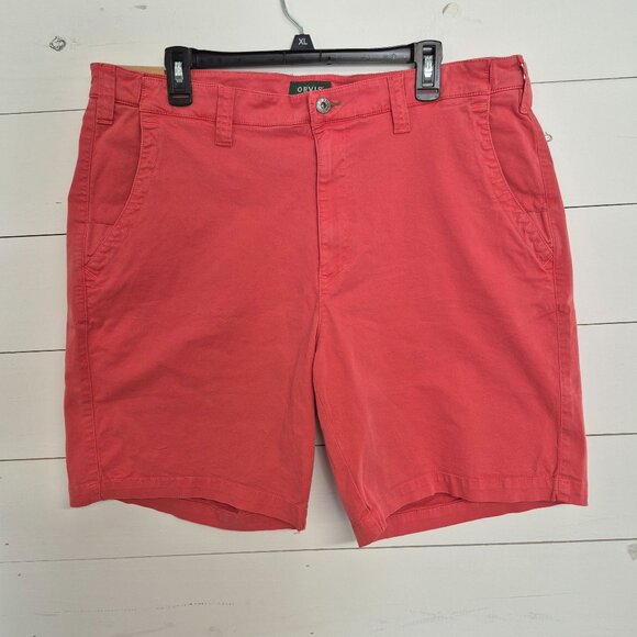Orvis Mens Red Cotton Shorts Size 38 With Button & Zipper Closure Back Pockets B - Picture 1 of 7